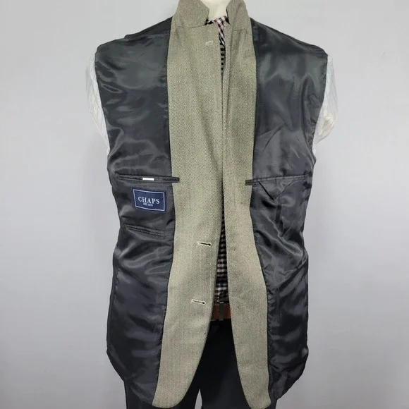 Chaps Men's Sport Coat Blazer Two Button Light Brown Herringbone‎ Poly Blend 42R